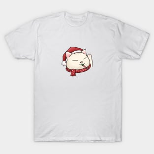 Meowy Christmas Cute Cat wearing Santa hat T-Shirt